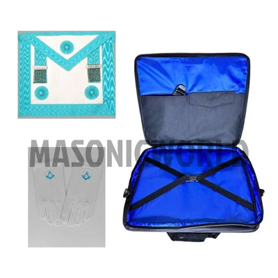 Set Of Master Mason Apron (Lambskin) Masonic Sq&Cmp Cotton Gloves & Shoulder Bag