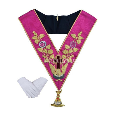 Masonic Regalia-ROSE CROIX 18TH DEGREE EMBROIDERED COLLAR + COLLAR JEWEL+GLOVES