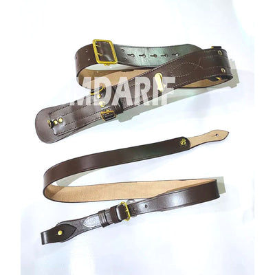 Sam Brown Belt with Sam Brown Shoulder Strap Brown Leather Brass buckle Sam, New