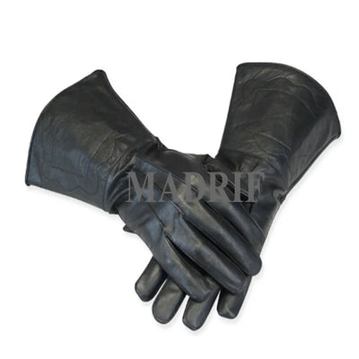 Real Leather Plain Black Gauntlet Gloves star wars Masonic New