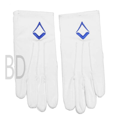 Masonic Regalia White Cotton Gloves with Royal Blue Square & Compass