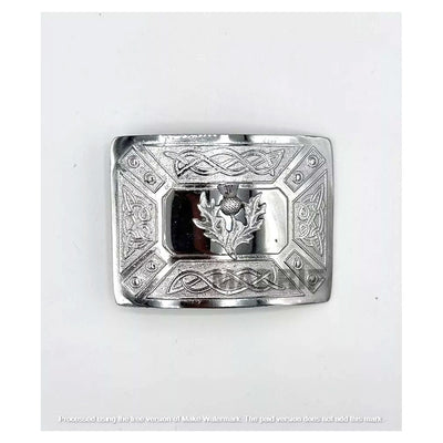 Scottish Kilt Belt Buckle Celtic Design Thistle Chrome Finish *BRAND NEW*