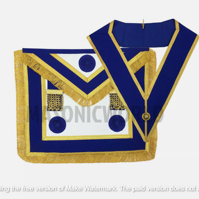 Masonic Craft Provincial Full Dress Apron Blue Rosette+Collar Set Lambskin+Glove