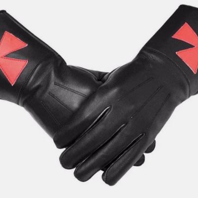 Masonic Regalia Knight Templar KT Gauntlets Soft Leather Gloves Red Cross