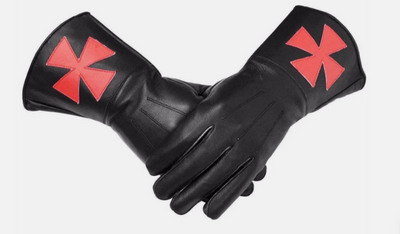 Masonic Regalia Knight Templar KT Gauntlets Soft Leather Gloves Red Cross