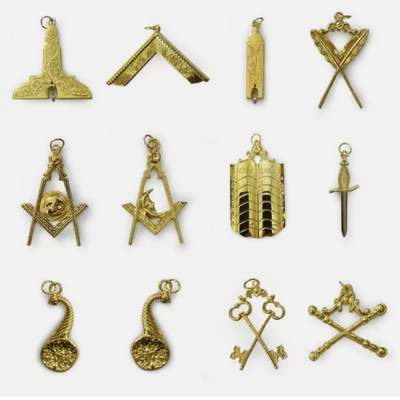 Masonic Regalia Blue Lodge Mason Officer Collar GOLD Jewels Set 12 BRAND NEW