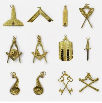 Masonic Regalia Blue Lodge Mason Officer Collar GOLD Jewels Set 12 BRAND NEW