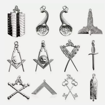 Masonic Regalia Blue Lodge Mason Officer Collar SILVER Jewels Set 12 BRAND NEW